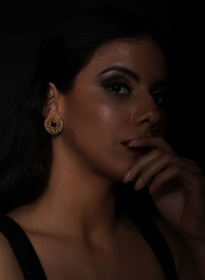 Gold Plated Carved Leaf Disc Earrings